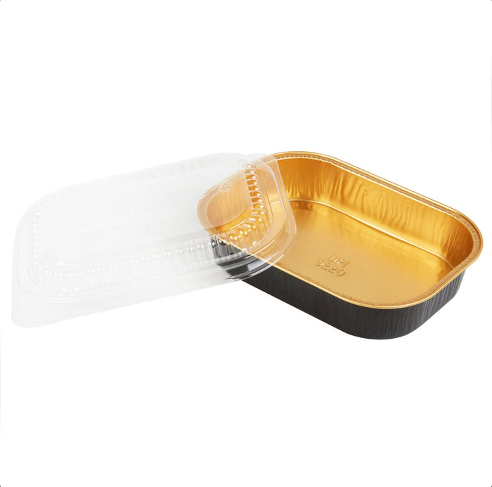 Black & Gold (16oz) Foil Entrée Pan w/ Dome Lid, 100 Pack