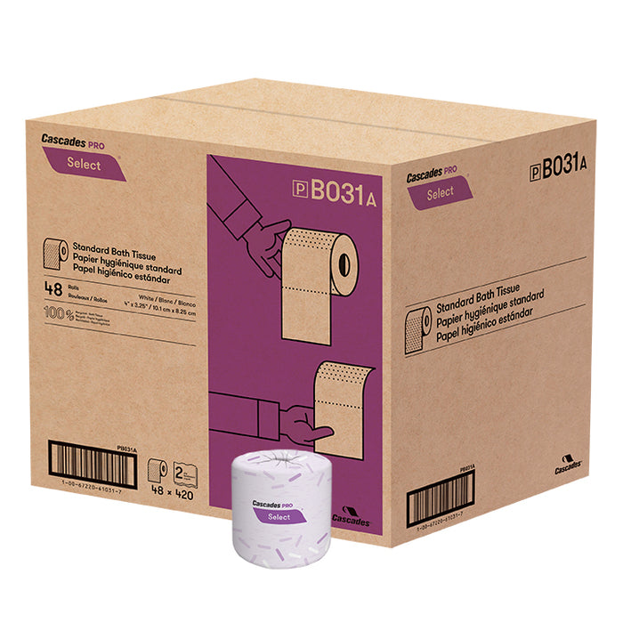 Cascades B031 Standard Bath Tissue (2-Ply, 4 x 3.25in, 420 Sheets), 48 Rolls