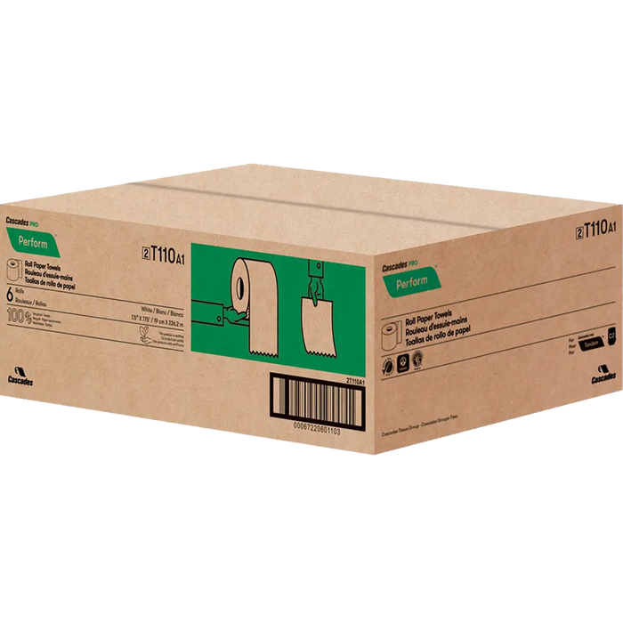 Cascades T110 Perform Roll Paper Towel (1-Ply, White, 775ft), 6 Rolls