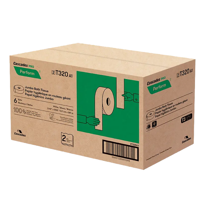 Cascades T320 Perform Jumbo Bath Tissue (2-Ply, 3.45in x 1250ft), 6 Rolls
