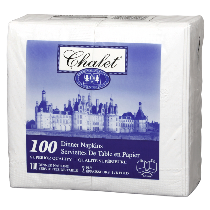 Chalet Dinner Napkins (2-Ply, 15in x 16in, White, 1/8 Fold), 3000 Count