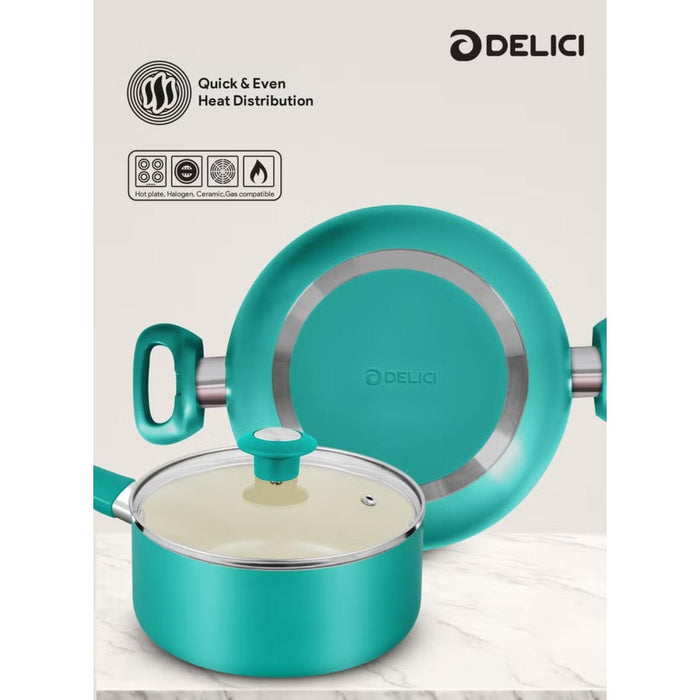Delici 8-Piece Ceramic Nonstick Cookware Set Green NCC8TG | Made in India