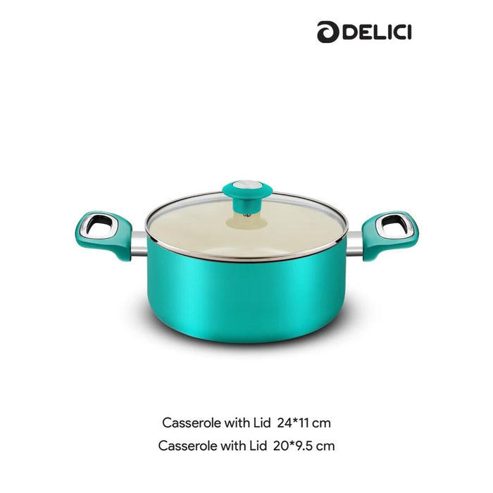Delici 8-Piece Ceramic Nonstick Cookware Set Green NCC8TG | Made in India