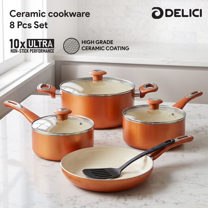 Delici 8-Piece Ceramic Nonstick Cookware Set NCC8CU | Made in India