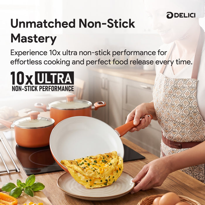 Delici 8-Piece Ceramic Nonstick Cookware Set NCC8CU | Made in India