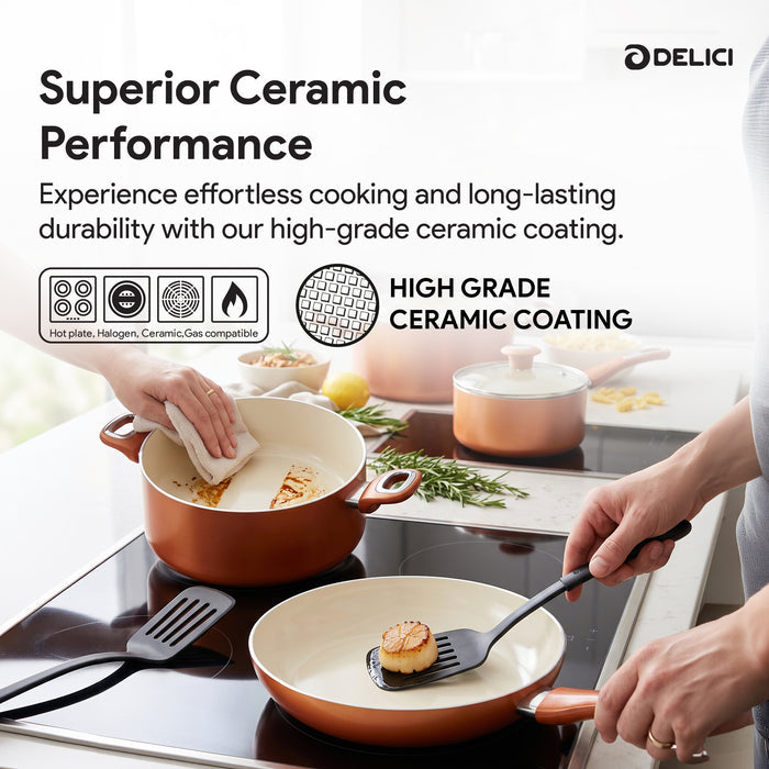 Delici 8-Piece Ceramic Nonstick Cookware Set NCC8CU | Made in India