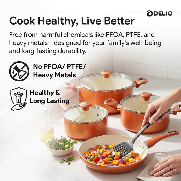 Delici 8-Piece Ceramic Nonstick Cookware Set NCC8CU | Made in India