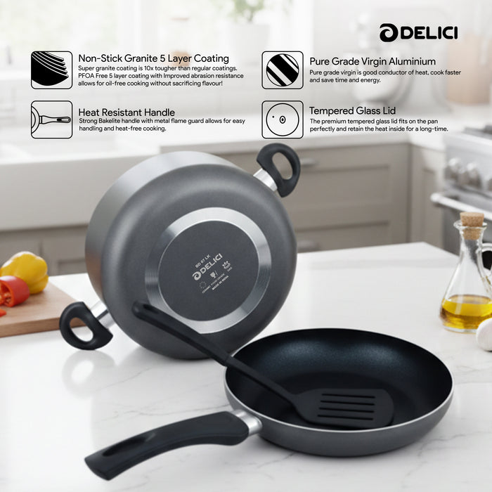 Delici 8-Piece Nonstick Cookware Set NCS8-G | PFOA-Free Aluminium Cookware