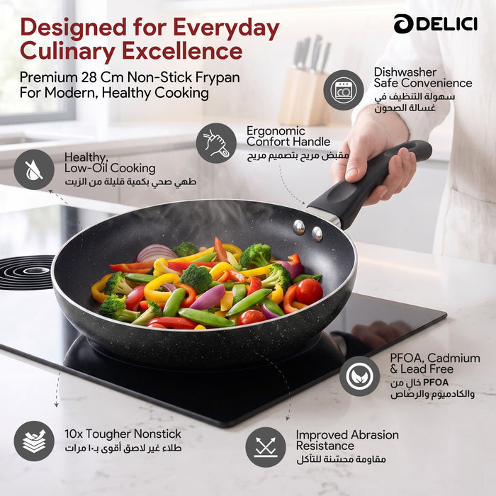 Delici Aluminium Fry Pan 28CM | Granite Gray Non-Stick | AFP28GE