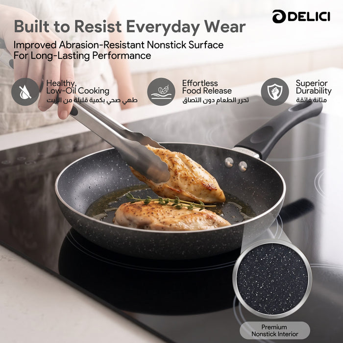 Delici Aluminium Fry Pan 28CM | Granite Gray Non-Stick | AFP28GE