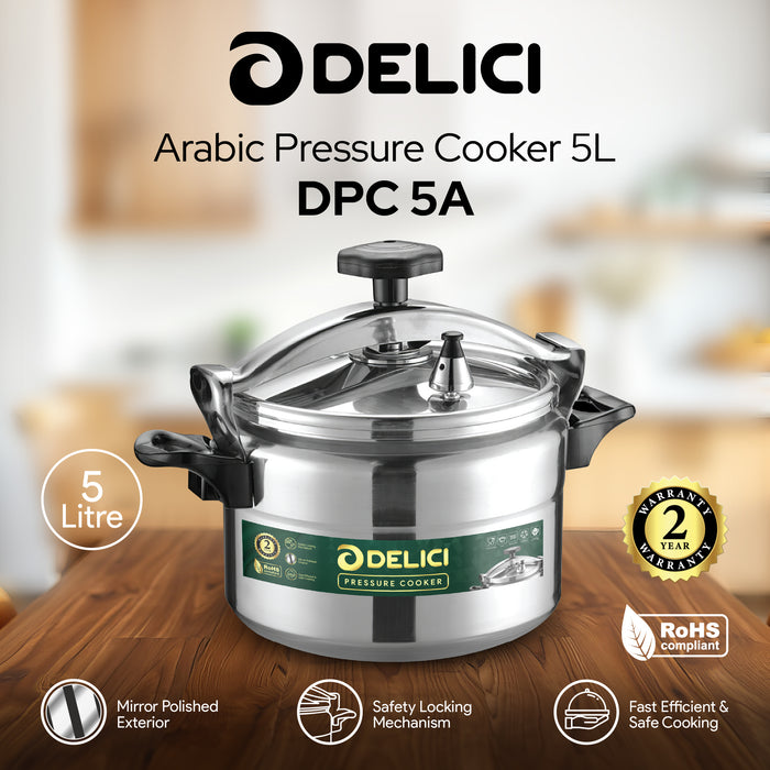 Delici Aluminium Pressure Cooker 5 Litre | Safety Lock | 2-Year Warranty | DPC5A