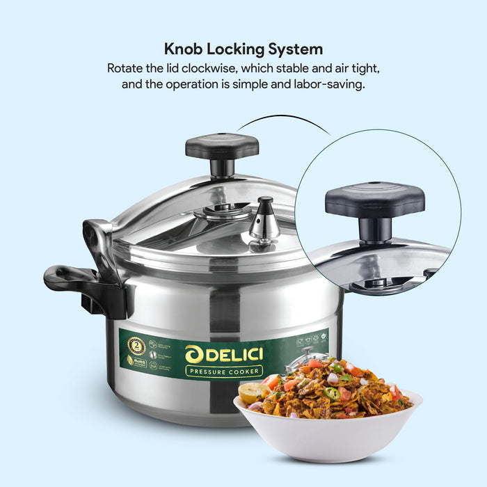 Delici Aluminium Pressure Cooker 5 Litre | Safety Lock | 2-Year Warranty | DPC5A