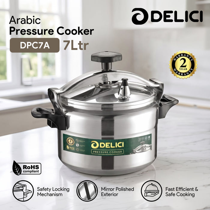 Delici Aluminium Pressure Cooker 7 Litre | Pressure Regulator | Safety Lock | 2-Year Warranty | DPC7A