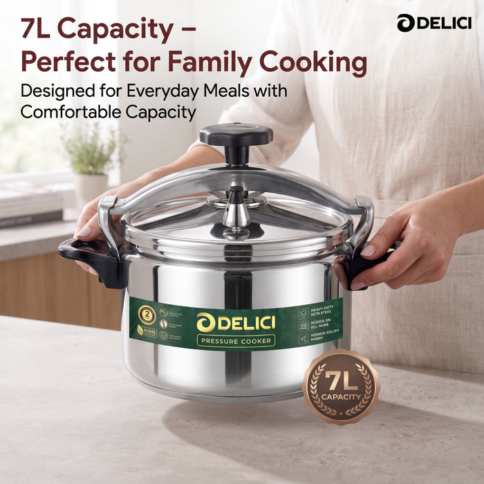 Delici Aluminium Pressure Cooker 7 Litre | Pressure Regulator | Safety Lock | 2-Year Warranty | DPC7A