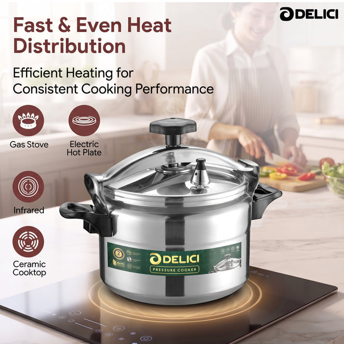 Delici Aluminium Pressure Cooker 7 Litre | Pressure Regulator | Safety Lock | 2-Year Warranty | DPC7A
