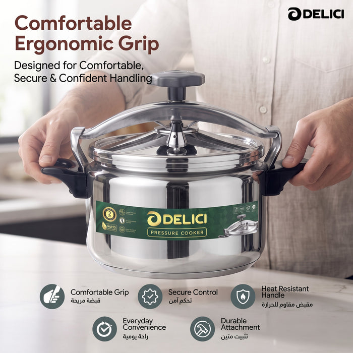 Delici Aluminium Pressure Cooker 7 Litre | Pressure Regulator | Safety Lock | 2-Year Warranty | DPC7A