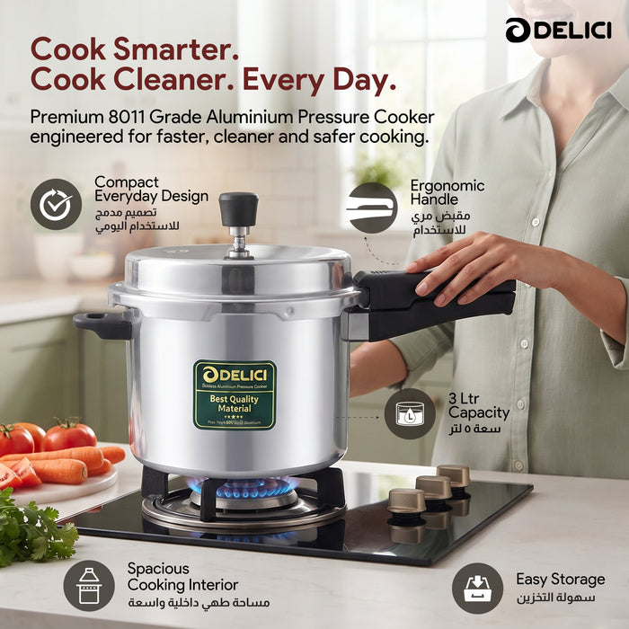 Delici Dripless NIB Pressure Cooker 3 Litre | Induction Base | Lead-Free Valve | ADPC3E