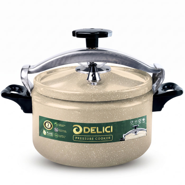 Delici Granite Aluminium Pressure Cooker 5 Litre | Beige | Safety Lock | 2-Year Warranty | DPC5B