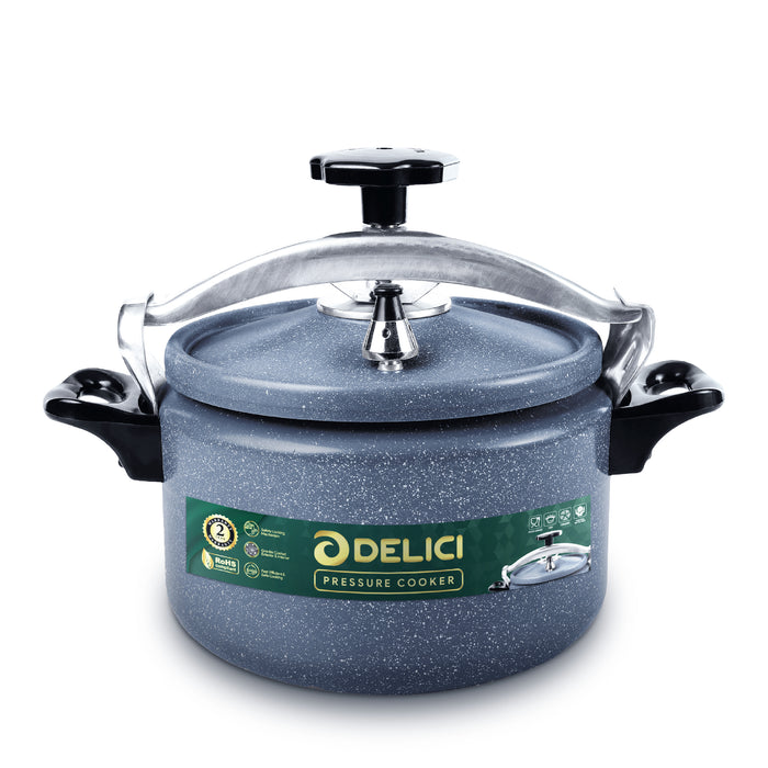 Delici Granite Aluminium Pressure Cooker 5 Litre | Gray | Safety Lock | 2-Year Warranty | DPC5G