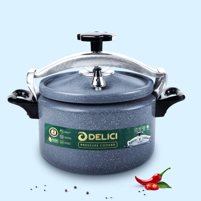Delici Granite Aluminium Pressure Cooker 5 Litre | Gray | Safety Lock | 2-Year Warranty | DPC5G