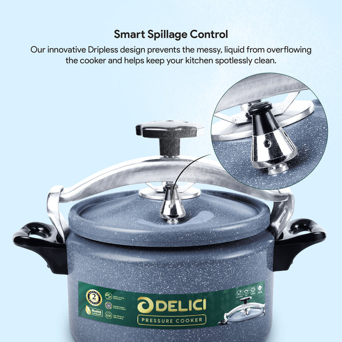 Delici Granite Aluminium Pressure Cooker 5 Litre | Gray | Safety Lock | 2-Year Warranty | DPC5G