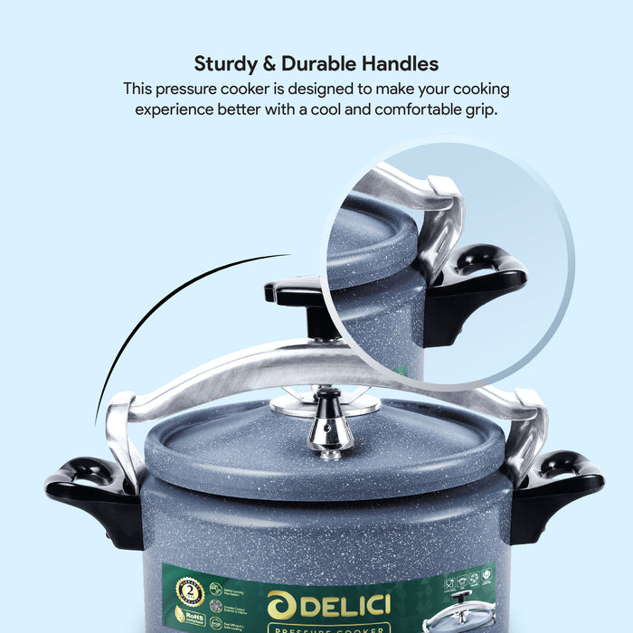Delici Granite Aluminium Pressure Cooker 5 Litre | Gray | Safety Lock | 2-Year Warranty | DPC5G