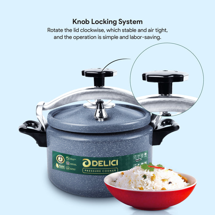 Delici Granite Aluminium Pressure Cooker 5 Litre | Gray | Safety Lock | 2-Year Warranty | DPC5G