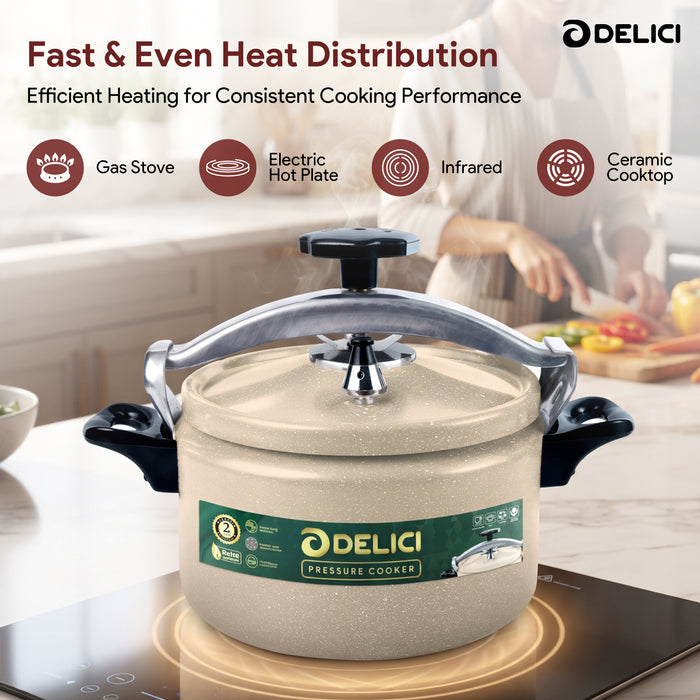 Delici Granite Aluminium Pressure Cooker 9 Litre | Beige | Safety Lock | 2-Year Warranty | DPC9B