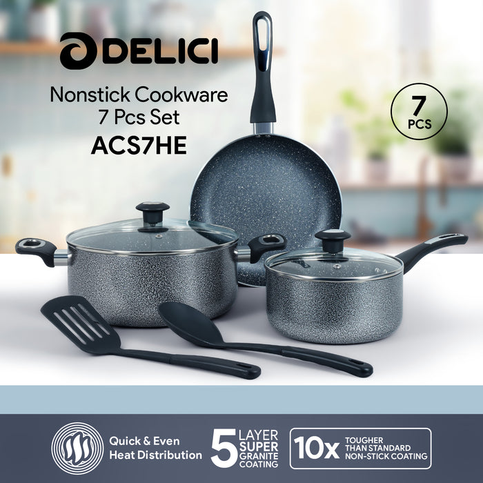 Delici Hammertone Non-Stick Cookware Set 7-Piece | 10X Tougher | PFOA-Free | ACS7HE