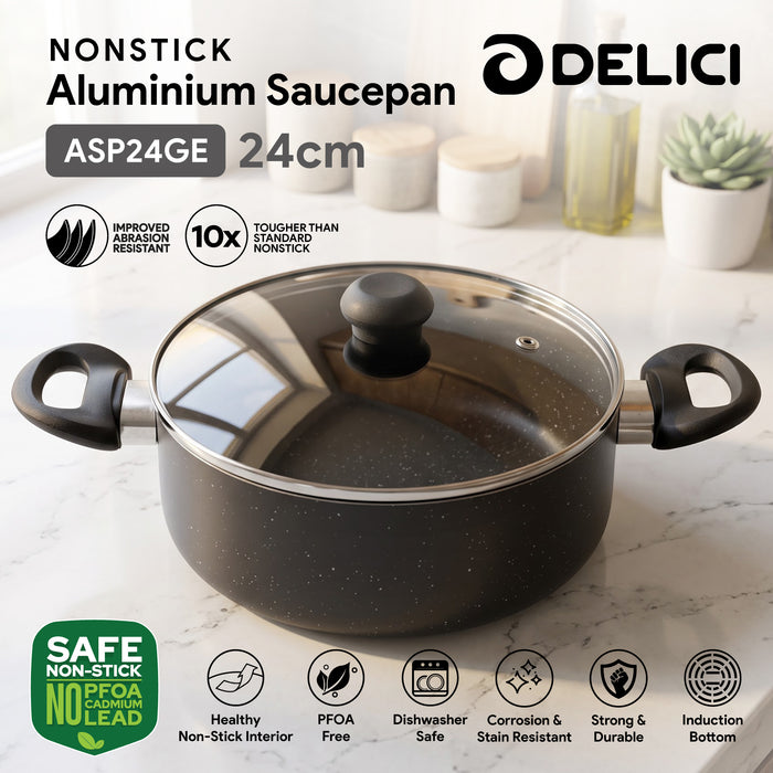 Delici Non-Stick Sauce Pan 24CM (ASP24GE) – Granite Gray | PFOA Free