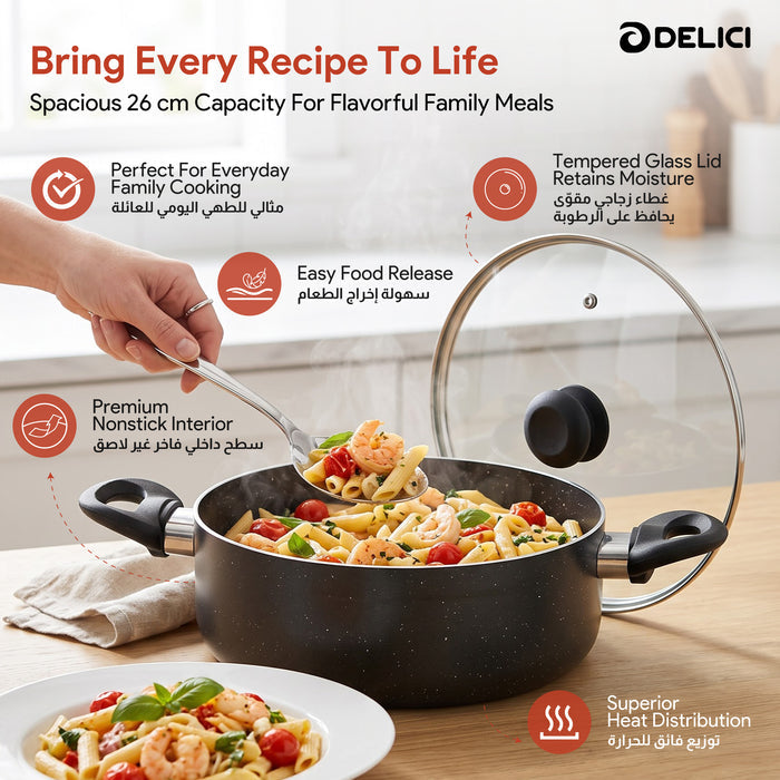 Delici Non-Stick Sauce Pan 26CM (ASP26GE) – Granite Gray | PFOA Free