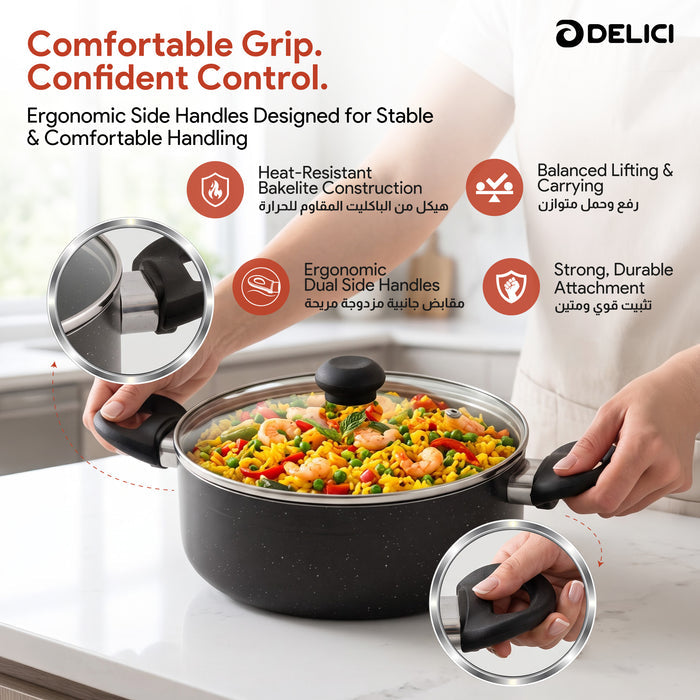 Delici Non-Stick Sauce Pan 26CM (ASP26GE) – Granite Gray | PFOA Free