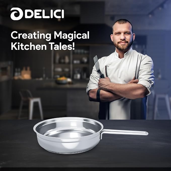 Delici Stainless Steel Fry Pan 24CM | 304 Grade SS | Oven Safe | DFP24W