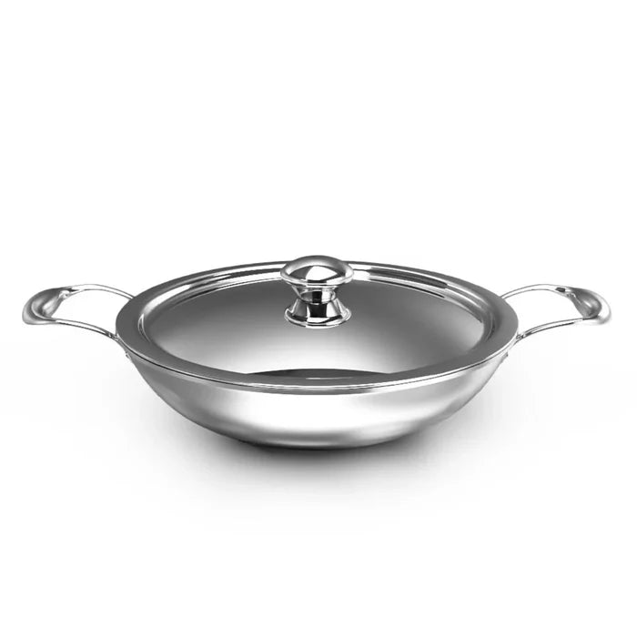 Delici Tri-Ply Stainless Steel Kadai 24CM with SS Lid | 2L | 304 Grade | Induction & Oven Safe | DTKP24