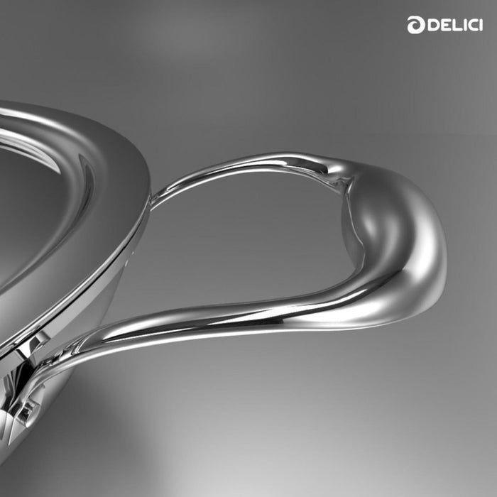 Delici Tri-Ply Stainless Steel Kadai 24CM with SS Lid | 2L | 304 Grade | Induction & Oven Safe | DTKP24