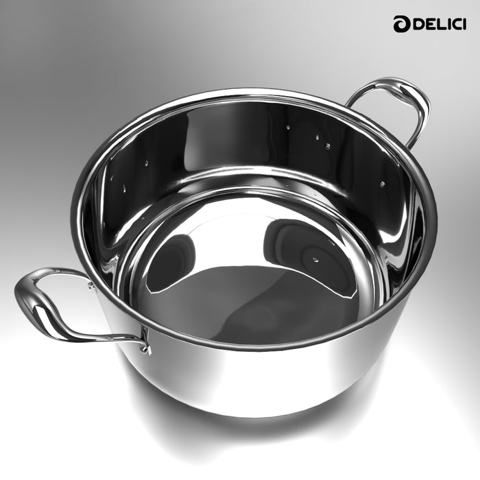 Delici Tri-Ply Stainless Steel Sauce Pan 24CM with SS Lid | 6.8L | 304 Grade | Induction & Oven Safe | DTSP24