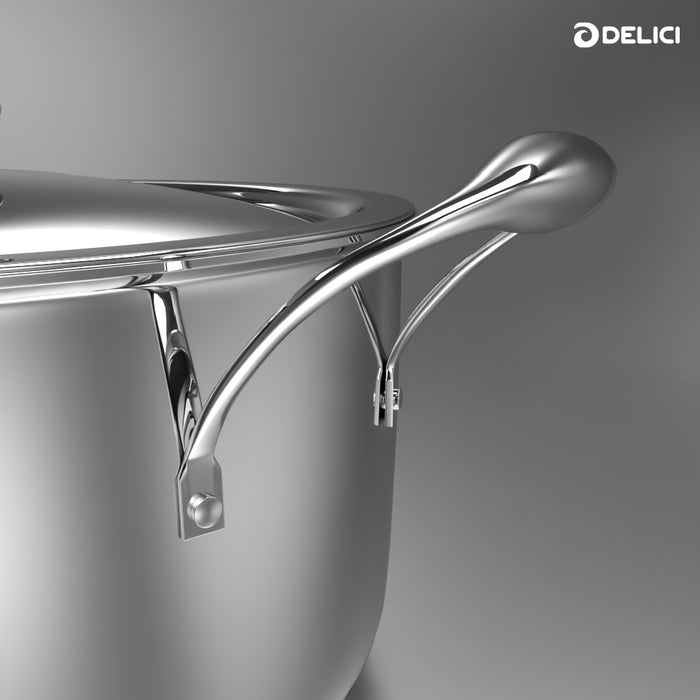 Delici Tri-Ply Stainless Steel Sauce Pan 24CM with SS Lid | 6.8L | 304 Grade | Induction & Oven Safe | DTSP24