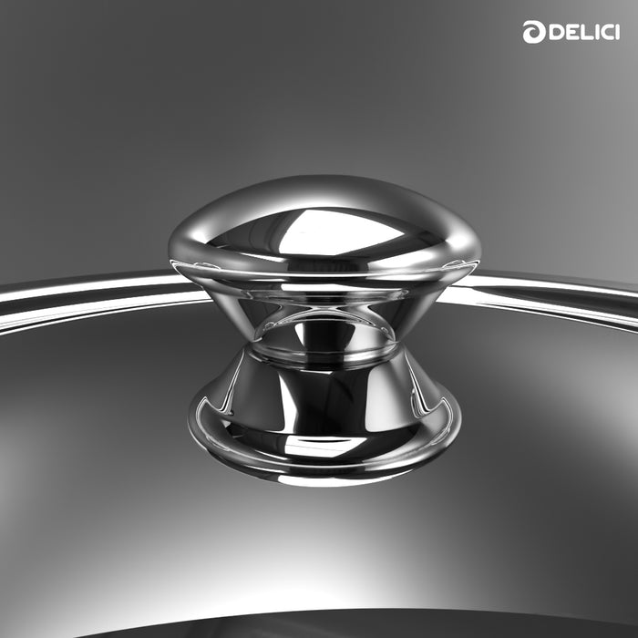 Delici Tri-Ply Stainless Steel Sauce Pan 24CM with SS Lid | 6.8L | 304 Grade | Induction & Oven Safe | DTSP24