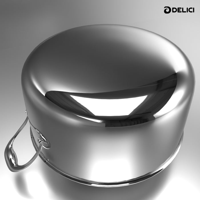 Delici Tri-Ply Stainless Steel Sauce Pan 24CM with SS Lid | 6.8L | 304 Grade | Induction & Oven Safe | DTSP24