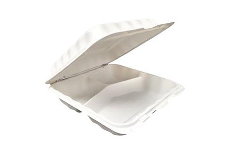 Ecopax PP883 Hinged Container (8 x 8 x 3in, 3-Comp), 150 Count