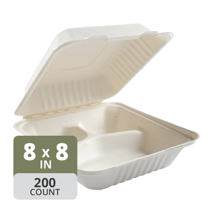 Fiber-83 Hinged Medium  (8 x 8.7 x 3in, 3-Comp), 200 Count