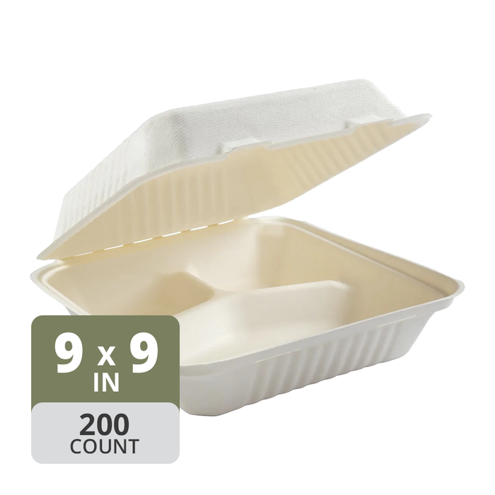 Fiber-93 Hinged Large (9 x 9 x 3in, 3-Comp), 200 Count