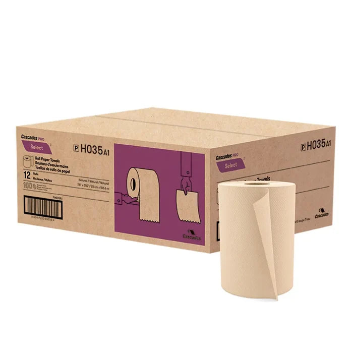 H035 Roll Paper Towel (1-Ply, Natural, 350ft), 12 Rolls