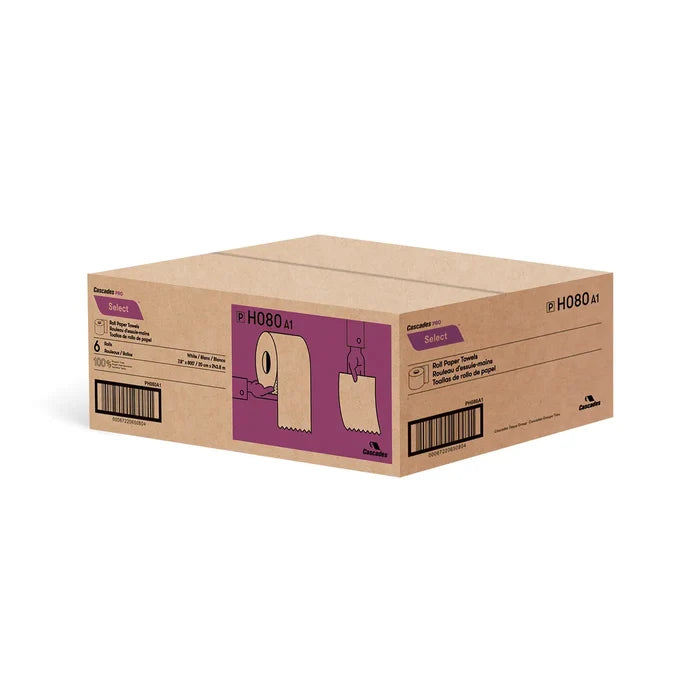 H080 Roll Paper Towel (1-Ply, White, 800ft), 6 Rolls