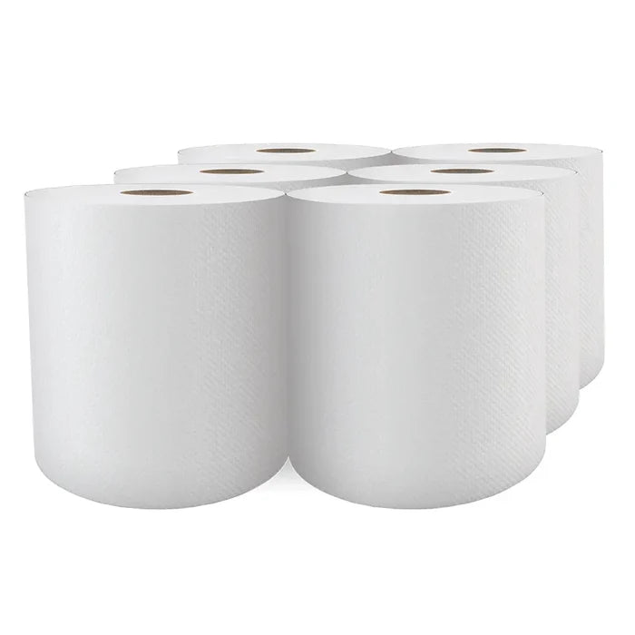 H080 Roll Paper Towel (1-Ply, White, 800ft), 6 Rolls