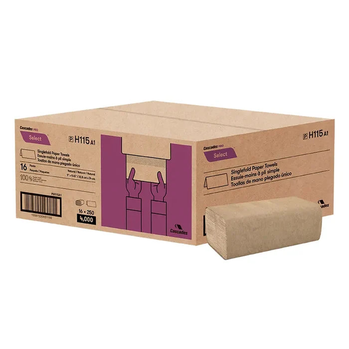 H115 Singlefold Hand Towel (1-Ply, Natural), 4000 Sheets