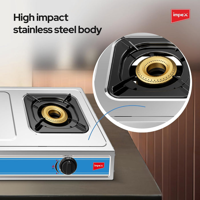 Impex 2 Burner LP Gas Stove Stainless Steel Heavy(IGS 121)