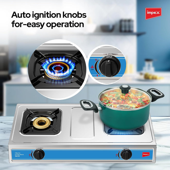 Impex 2 Burner LP Gas Stove Stainless Steel Heavy(IGS 121)