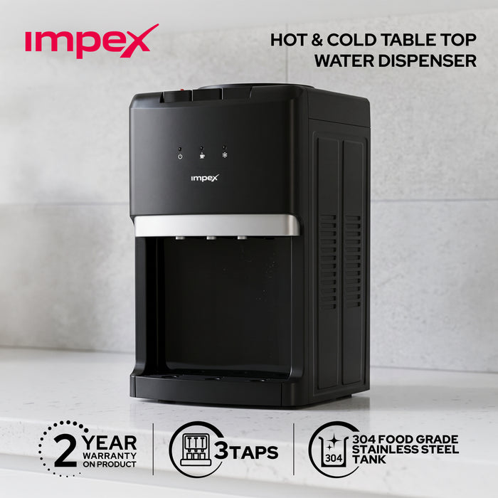 Impex 3 Tap Table Top Water Dispenser WD3903C | Compressor Cooling | Stainless Steel Tank