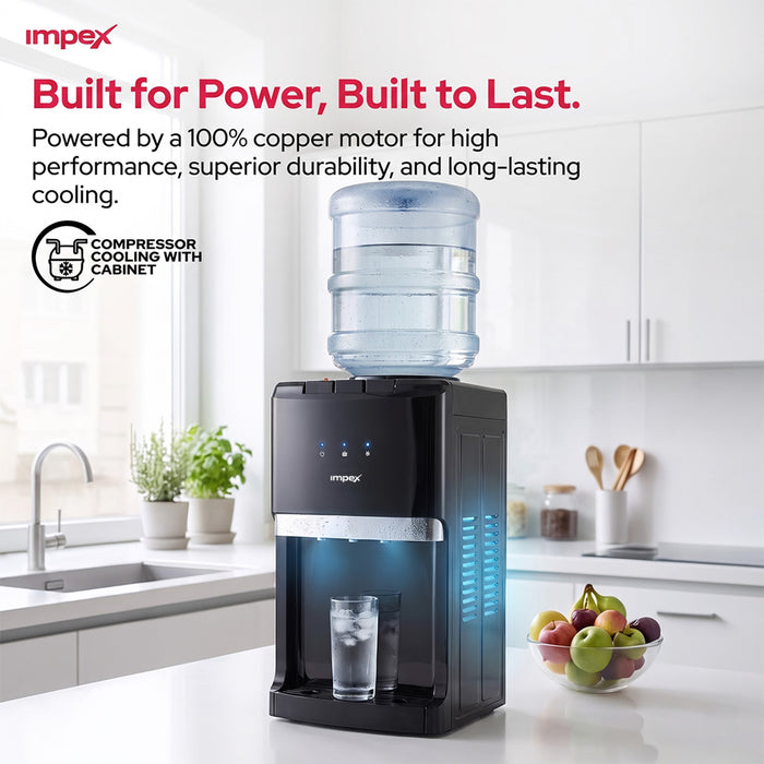 Impex 3 Tap Table Top Water Dispenser WD3903C | Compressor Cooling | Stainless Steel Tank